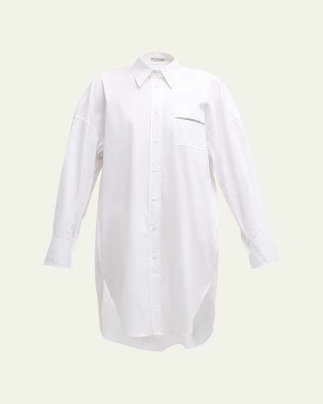 Monili Pocket High-Low Poplin Button-Down Shirt